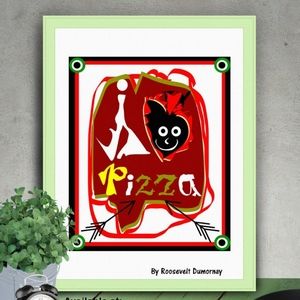 Wall Art - 8"x10" Love Pizza Art Print -  Unframed Wall Decor for Home Decor